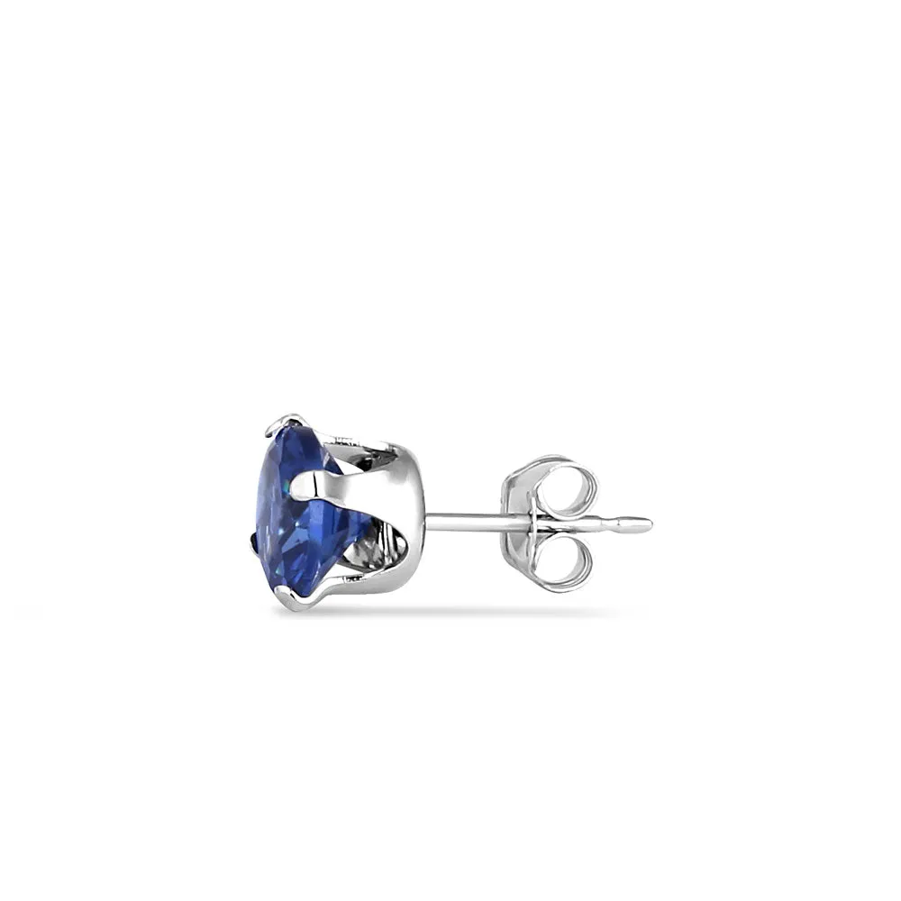 0.9ct Sterling Silver Round Blue Spinel CZ Stud Earrings 5mm
