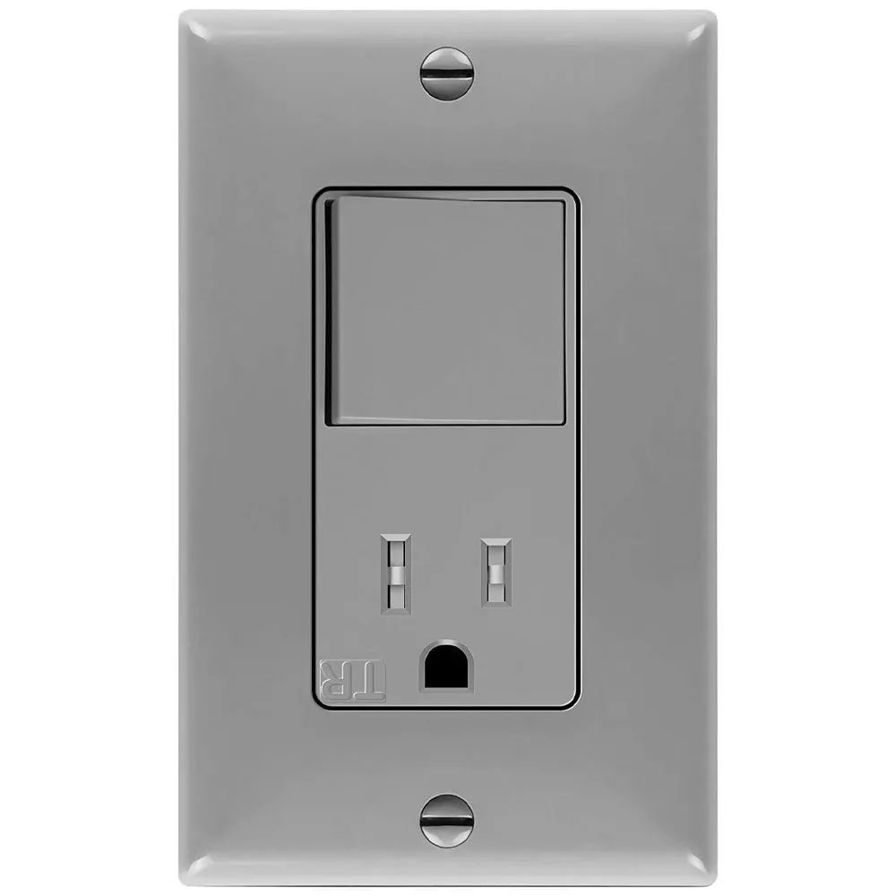 15 Amp Single Pole Rocker Combination Light Switch and Receptacle Gray