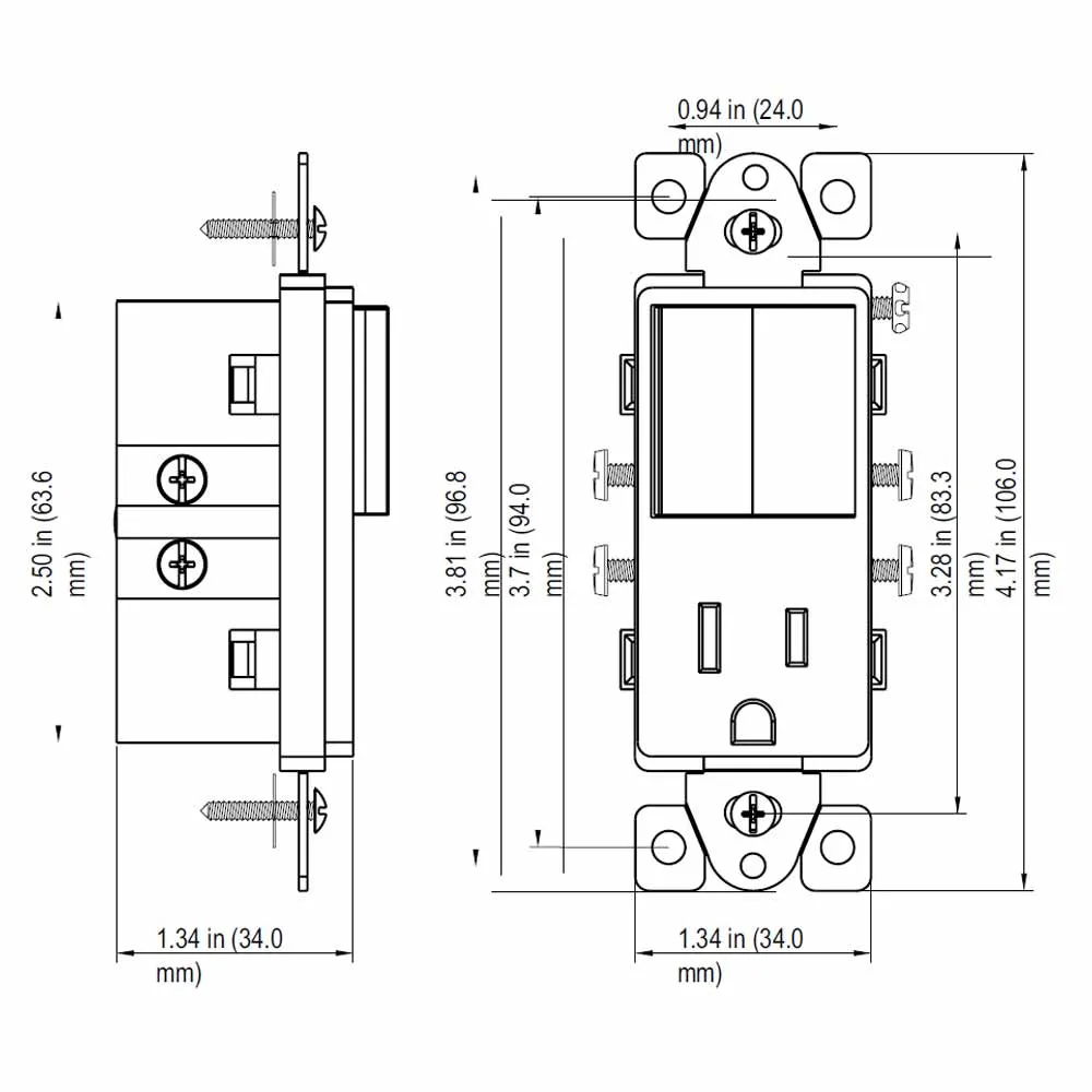 15 Amp Single Pole Rocker Combination Light Switch and Receptacle Gray