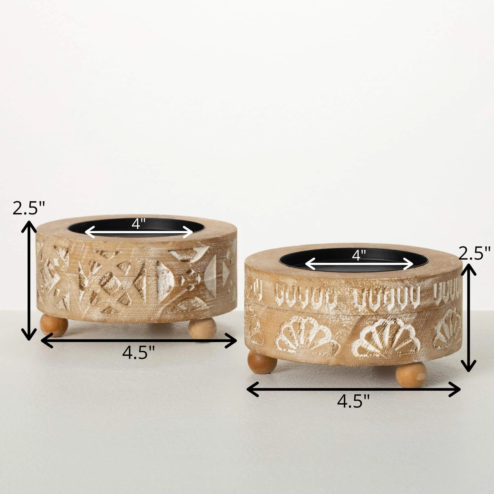 2.5" Boho Embossed Pillar Holders - Set of 2, Multicolor