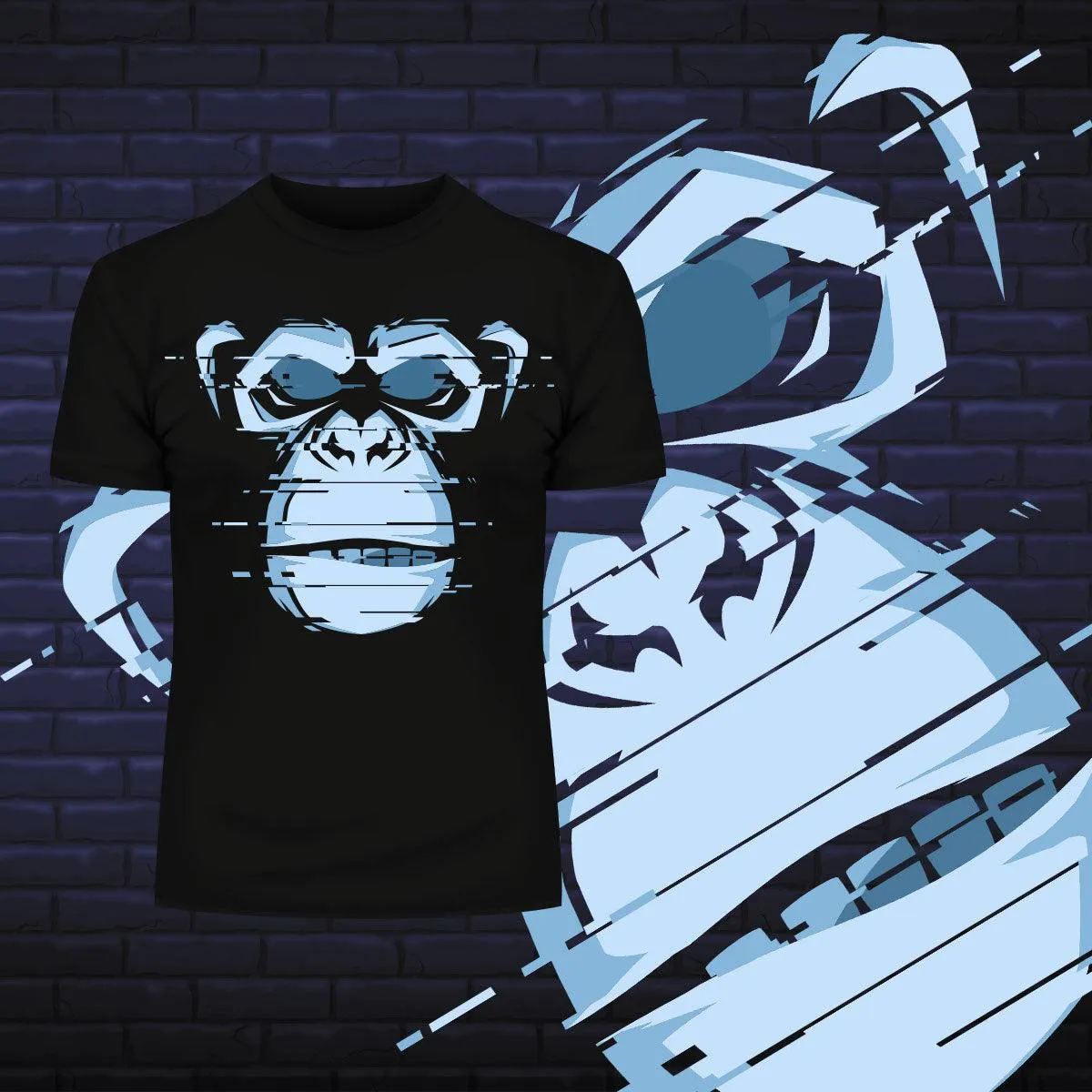 Abstract Glitchy Chimp Cool T-shirt With Attitude
