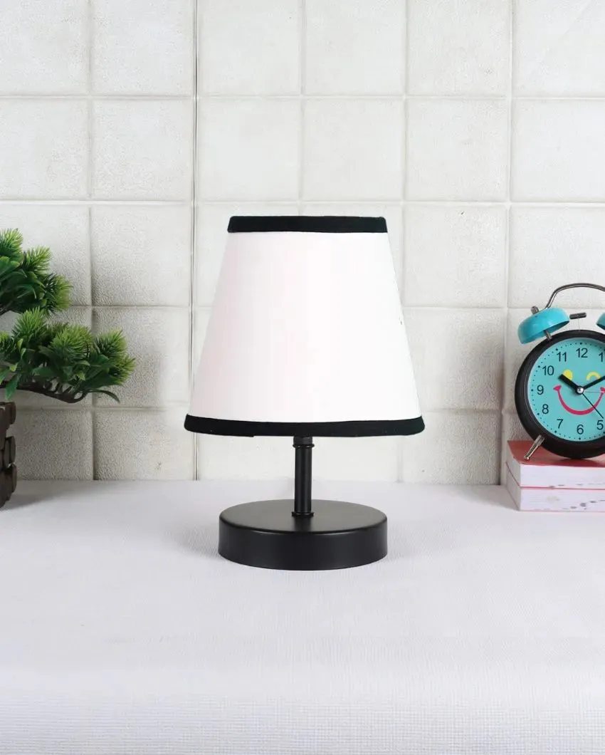 Aesthetic White & Black Cotton Round Wood Black Table Lamp | 6 x 8 inches