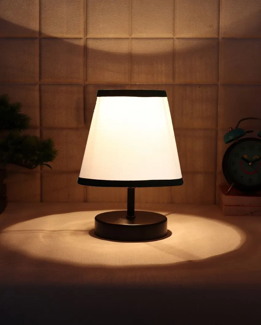 Aesthetic White & Black Cotton Round Wood Black Table Lamp | 6 x 8 inches