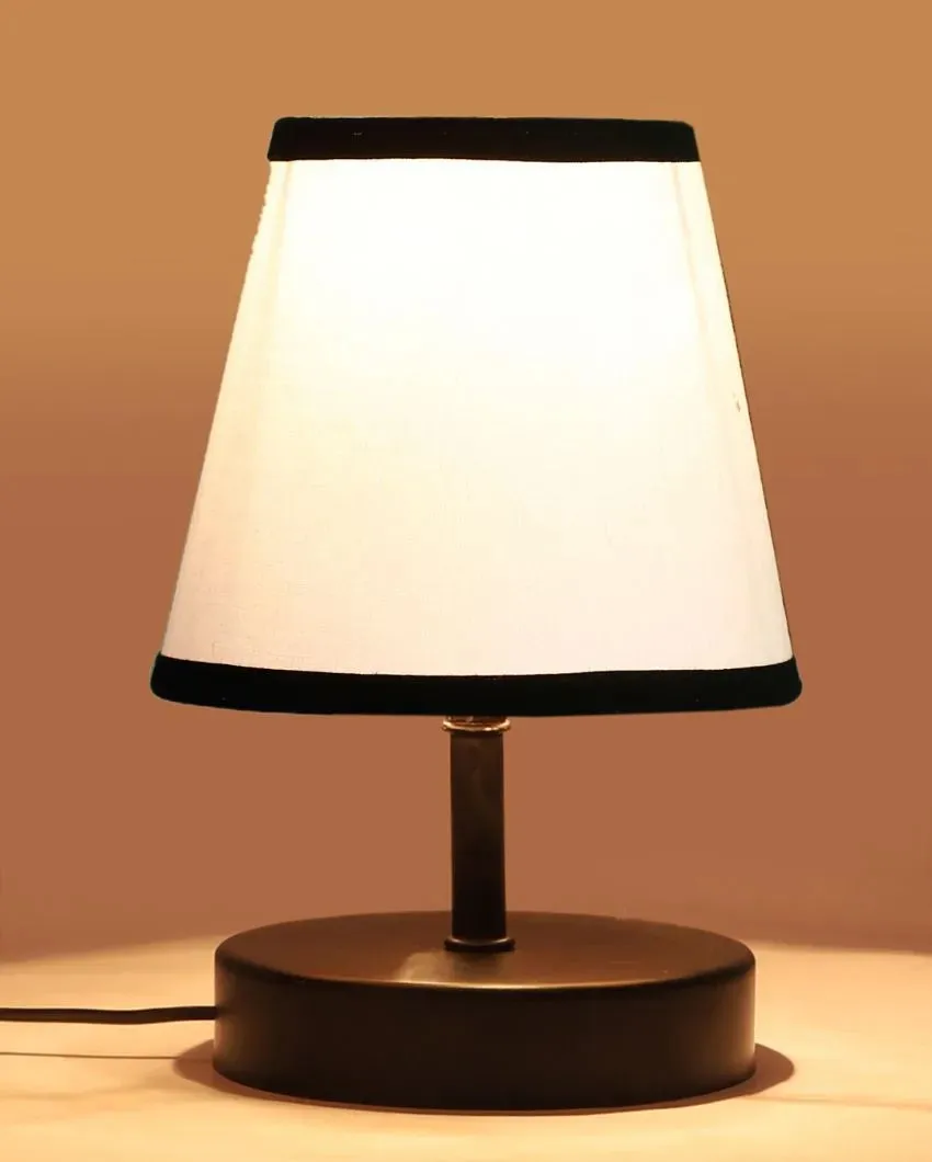 Aesthetic White & Black Cotton Round Wood Black Table Lamp | 6 x 8 inches