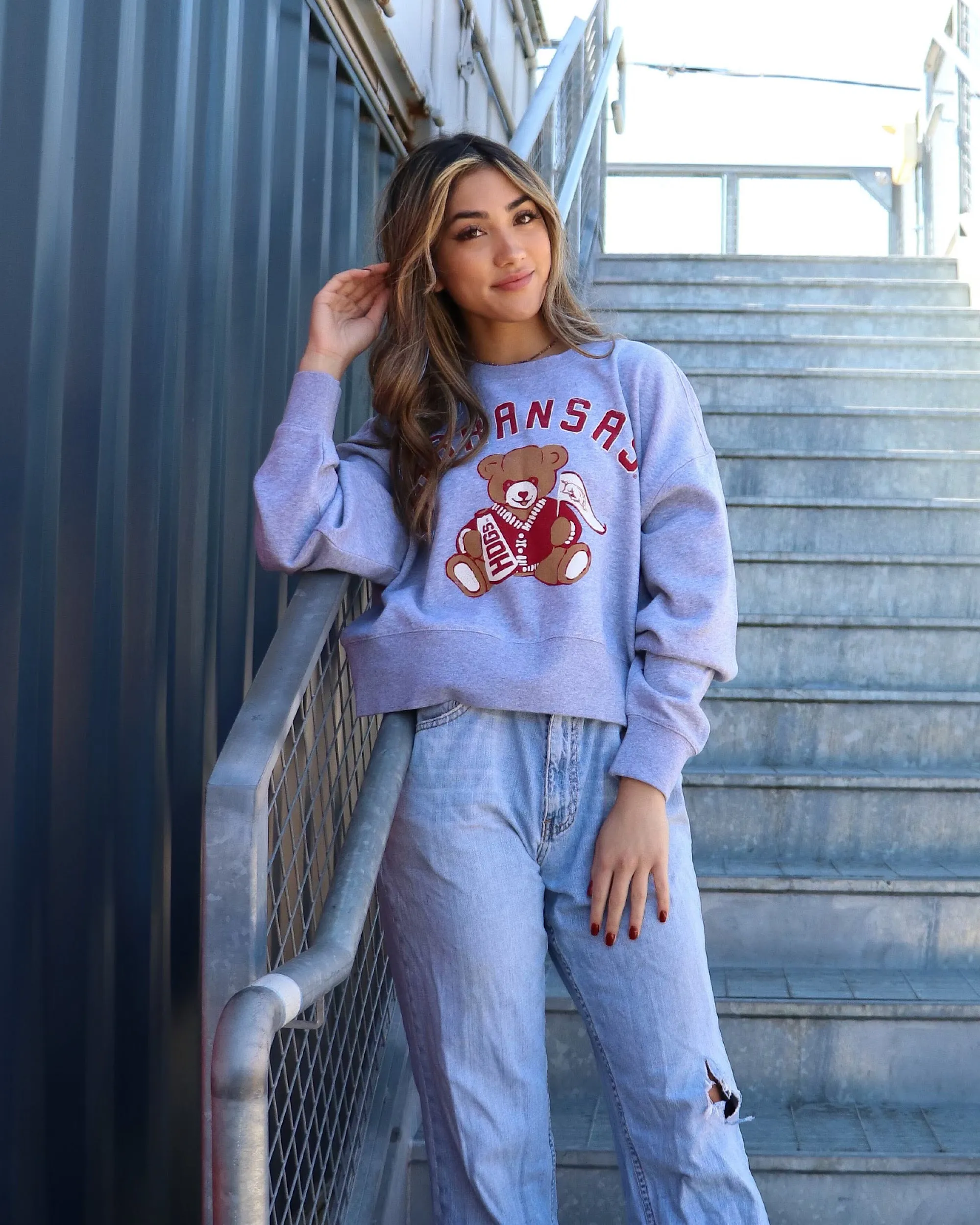 Arkansas Bear Gray Oversized Crew Sweatshirt