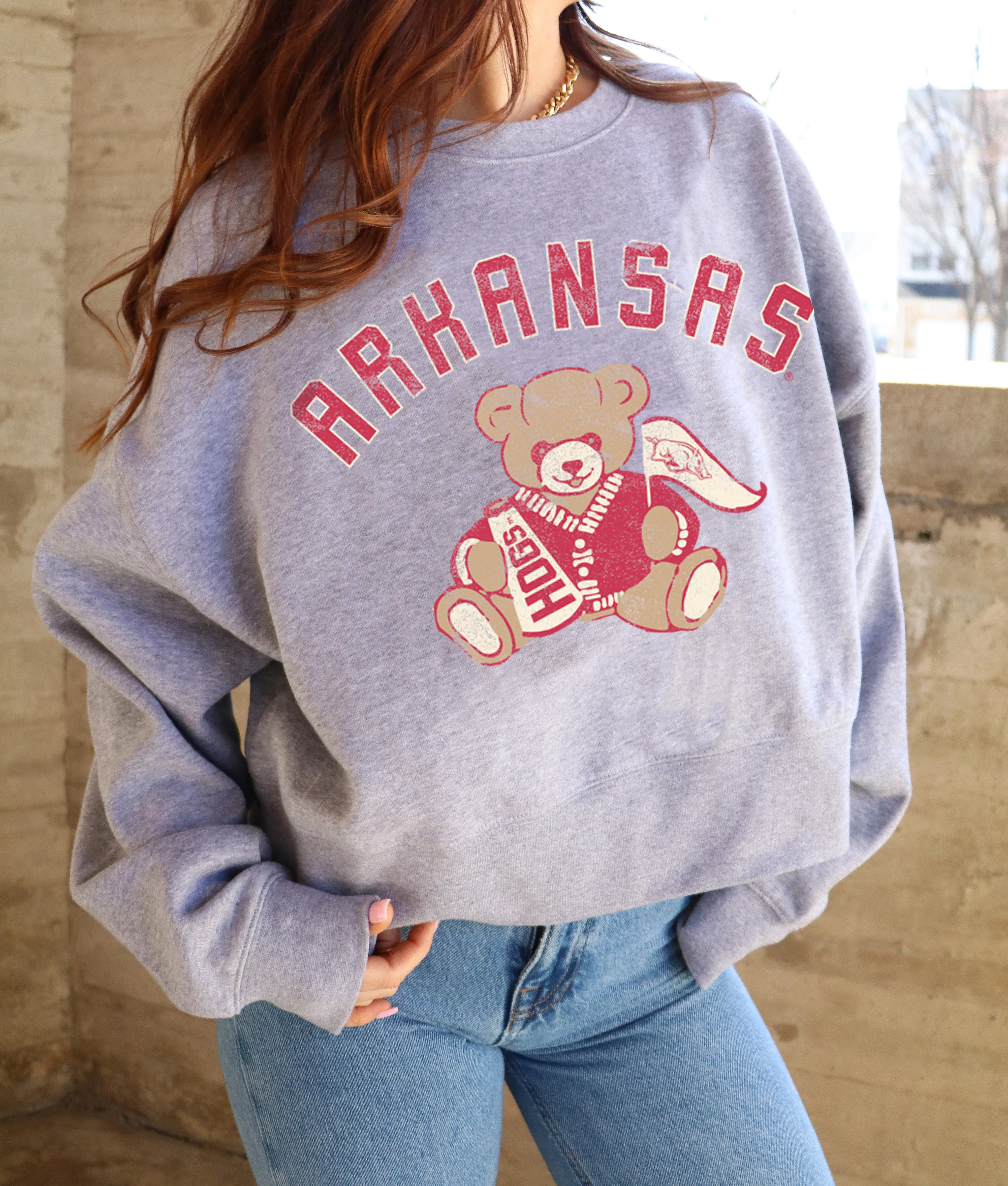 Arkansas Bear Gray Oversized Crew Sweatshirt