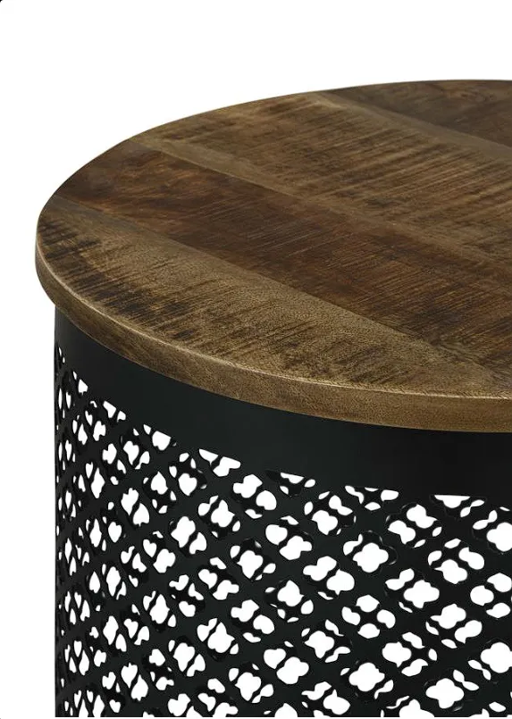 Aurora Round Accent Table with Drum Base Natural and Black
