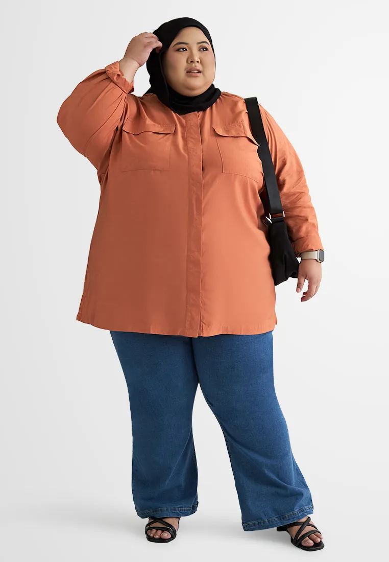 Bambie Cargo Flap Pocket Hidden Button Blouse
