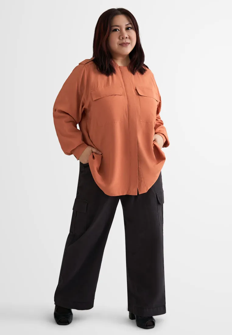 Bambie Cargo Flap Pocket Hidden Button Blouse