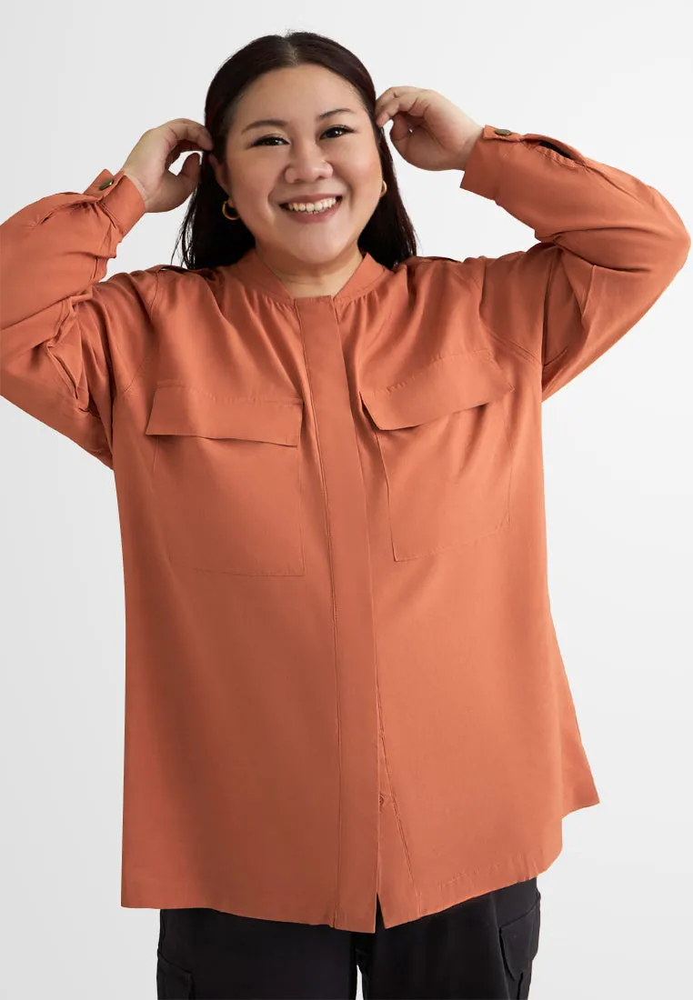 Bambie Cargo Flap Pocket Hidden Button Blouse
