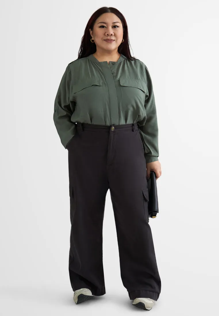 Bambie Cargo Flap Pocket Hidden Button Blouse