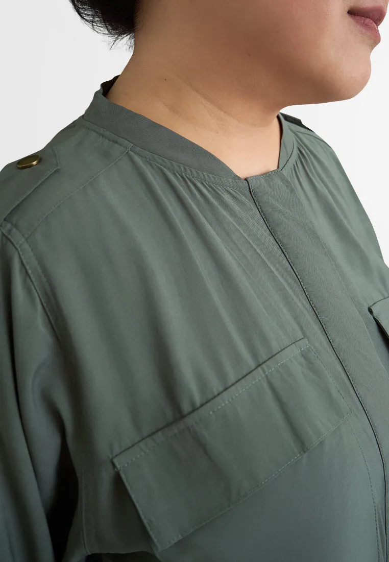 Bambie Cargo Flap Pocket Hidden Button Blouse