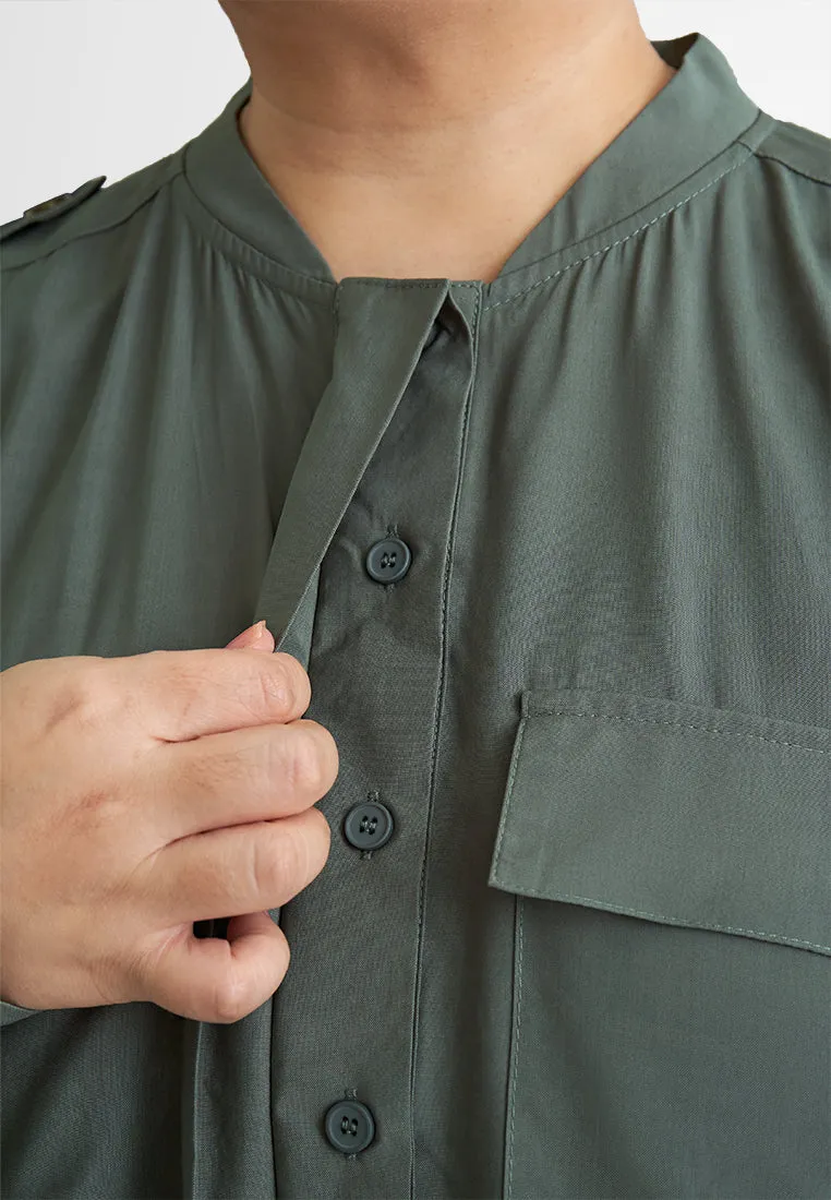 Bambie Cargo Flap Pocket Hidden Button Blouse
