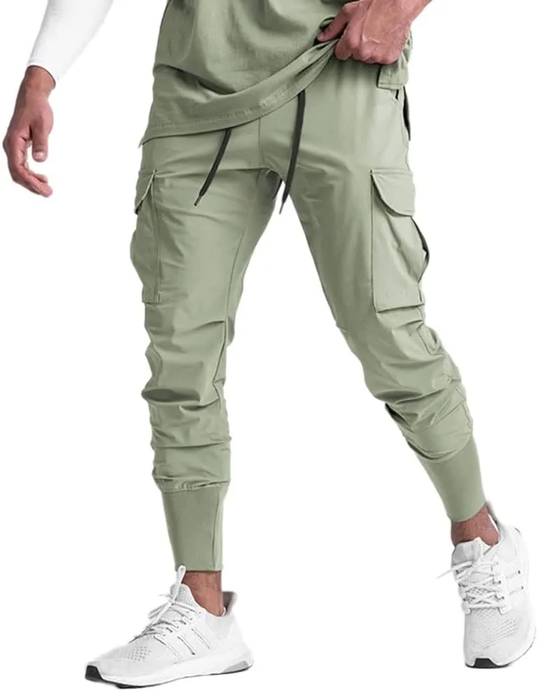 Banana Bucket Mens Casual Jogger Elastic Waist Pants Lightweight Sweatpant Athletic Cargo Pants with Multi Pockets