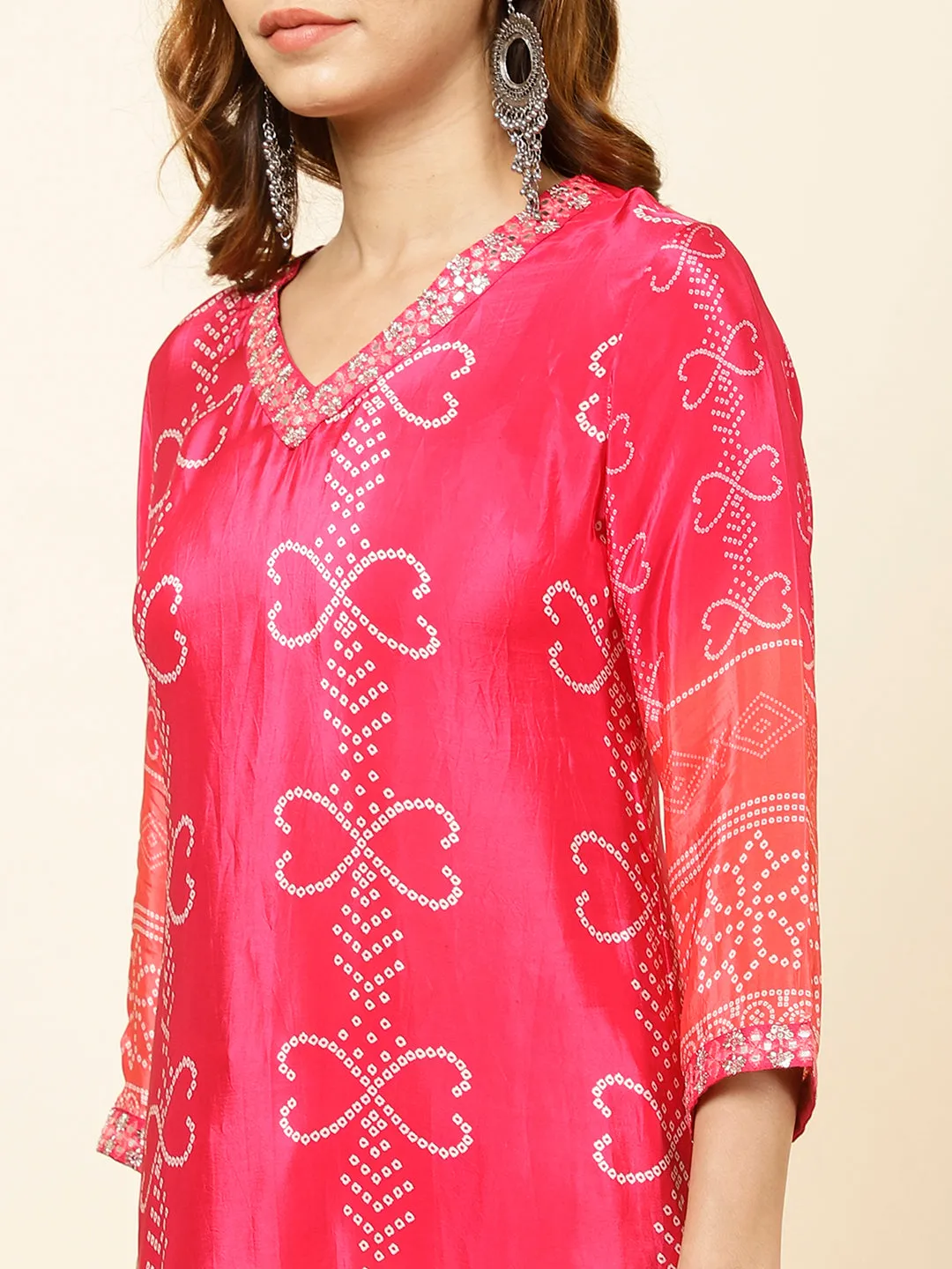 Bandhani Printed Crepe Kurta With Pants