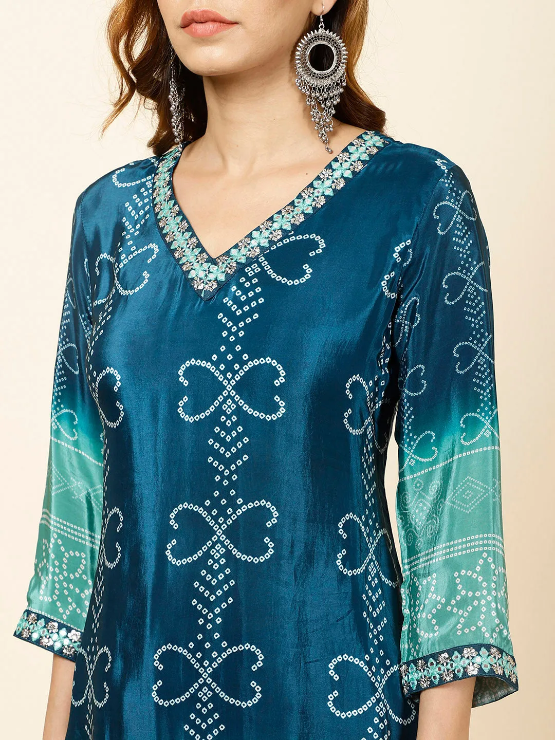 Bandhani Printed Crepe Kurta With Pants
