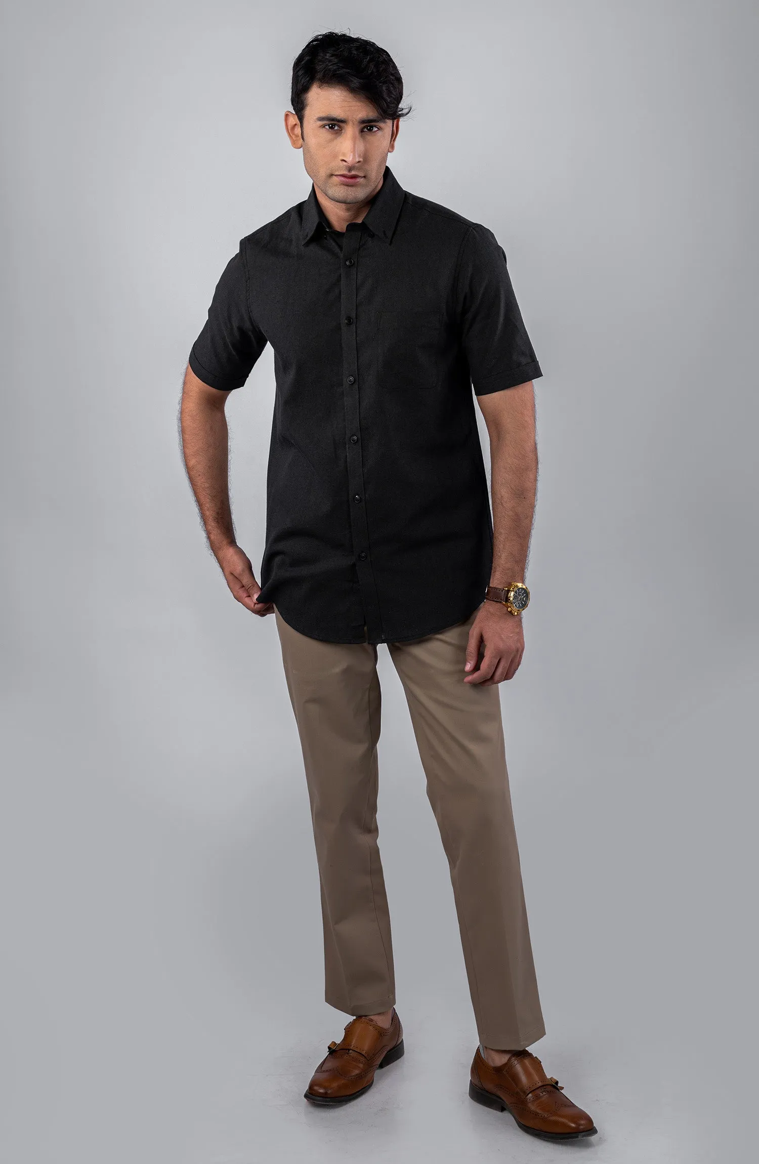 Black Cotton Linen Shirt