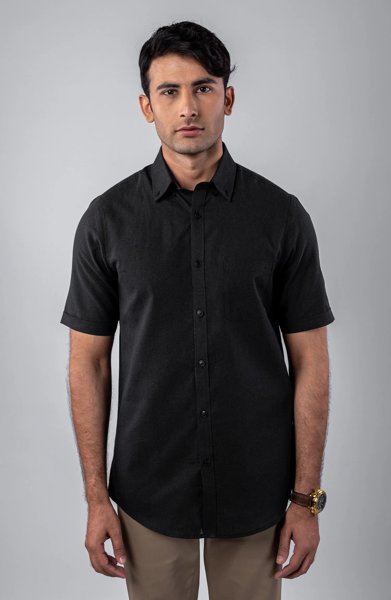 Black Cotton Linen Shirt