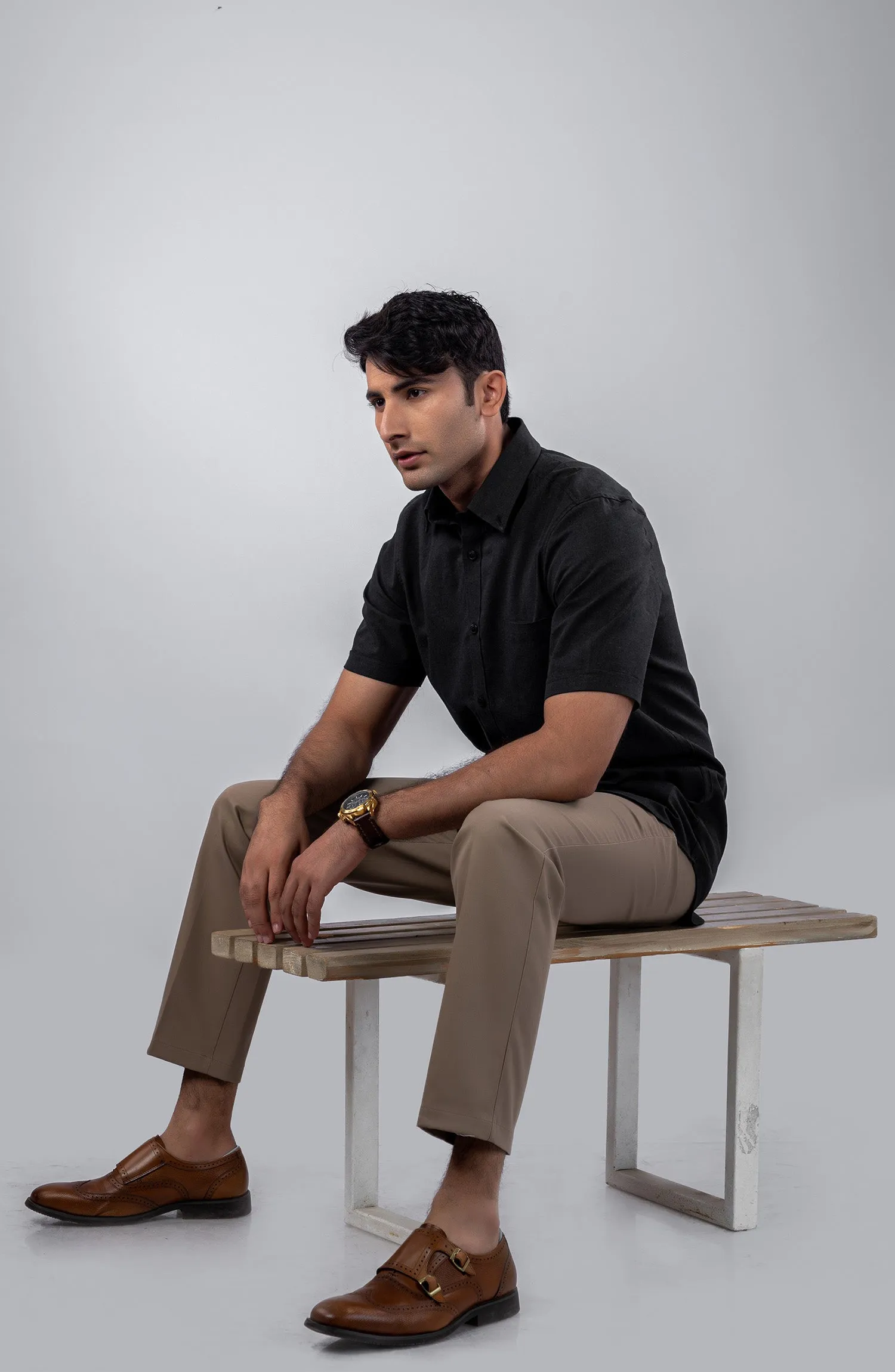 Black Cotton Linen Shirt