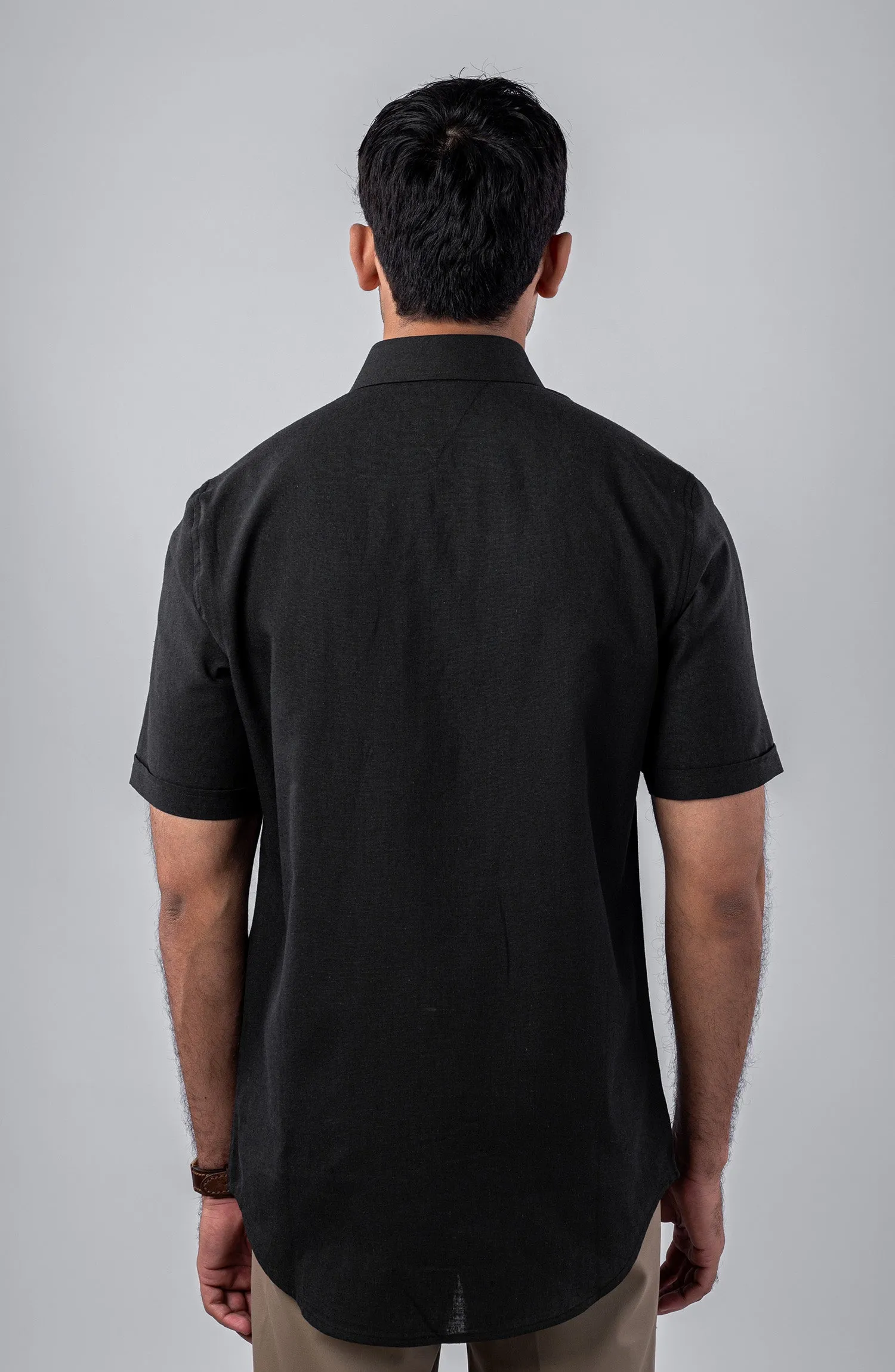 Black Cotton Linen Shirt