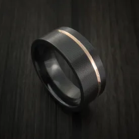 Black Titanium Men's Ring Textured Pattern Band with Gold Inlay
