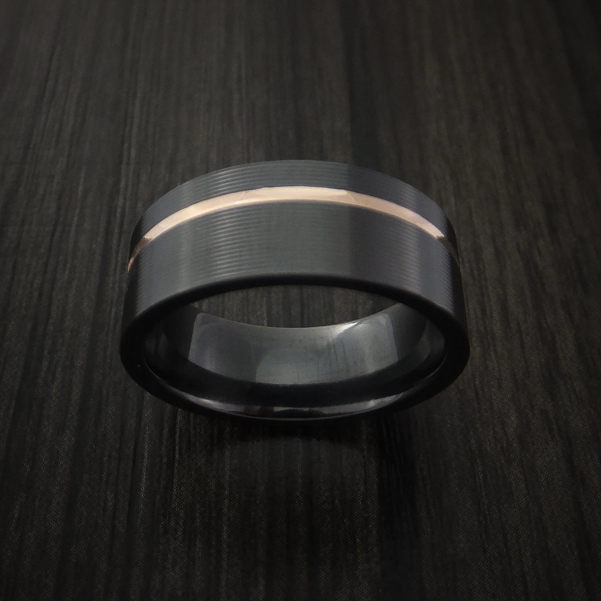 Black Titanium Men's Ring Textured Pattern Band with Gold Inlay
