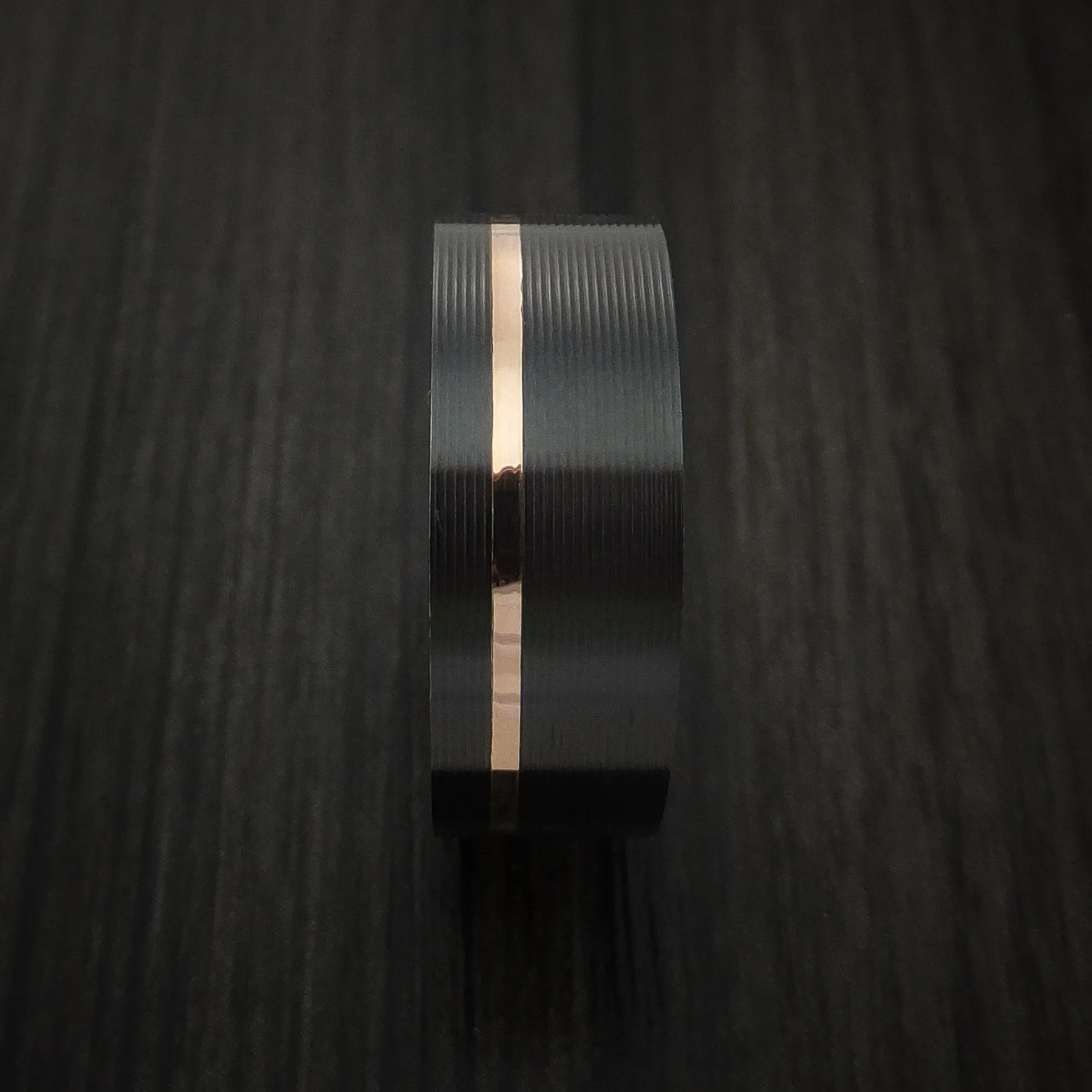 Black Titanium Men's Ring Textured Pattern Band with Gold Inlay