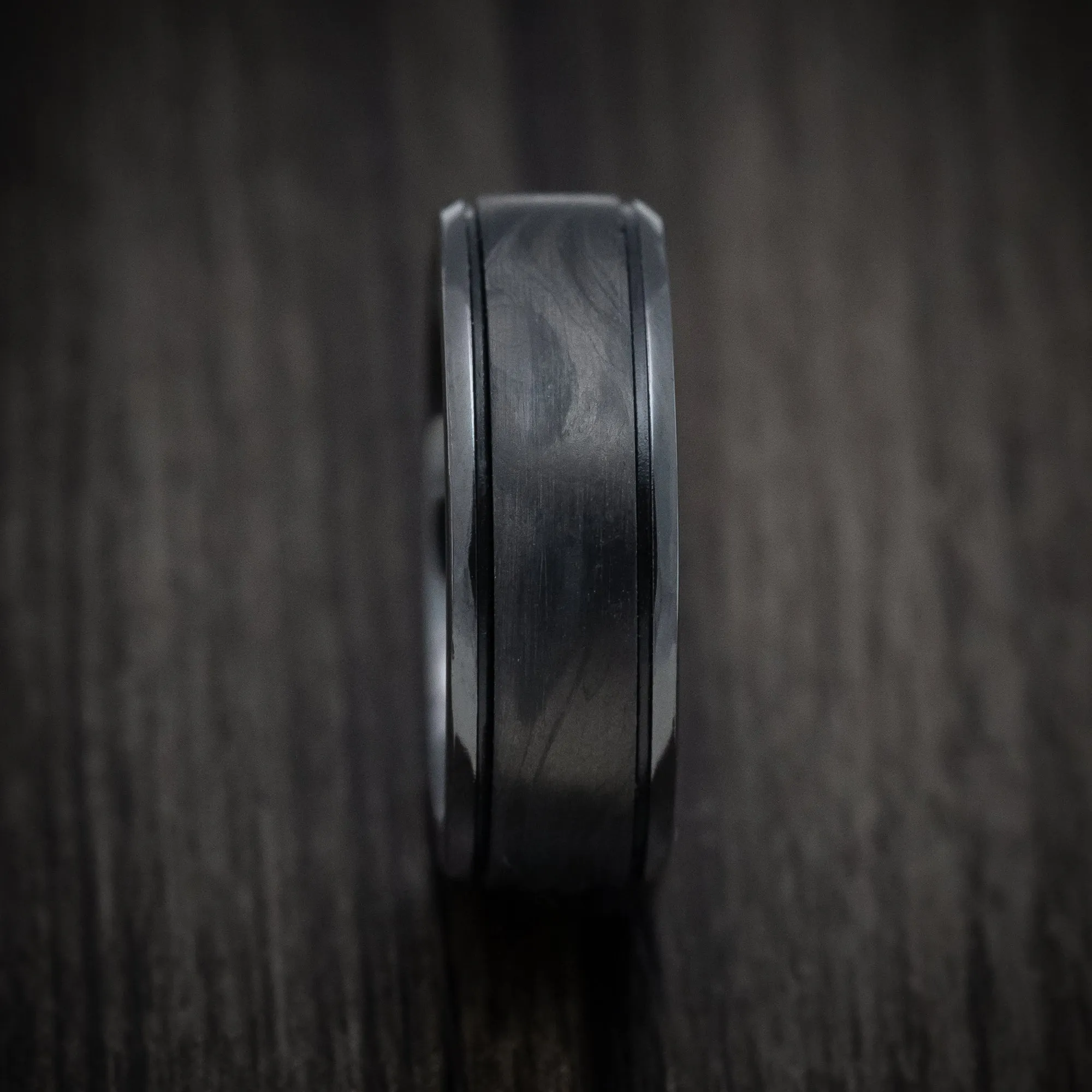 Black Titanium Men's Ring with Forged Carbon Fiber and Cerakote Inlays Custom Made Band