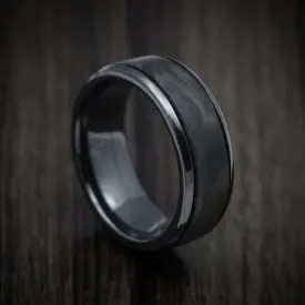 Black Titanium Men's Ring with Forged Carbon Fiber and Cerakote Inlays Custom Made Band