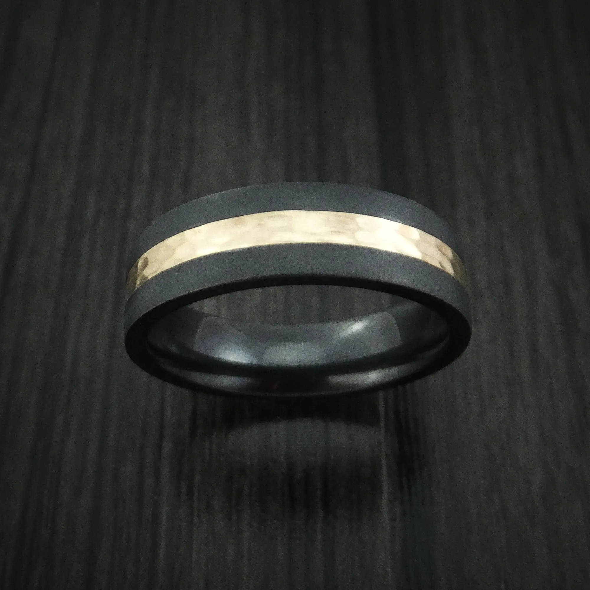Black Zirconium and Hammered 14k Yellow Gold Band Custom Made Men's Ring