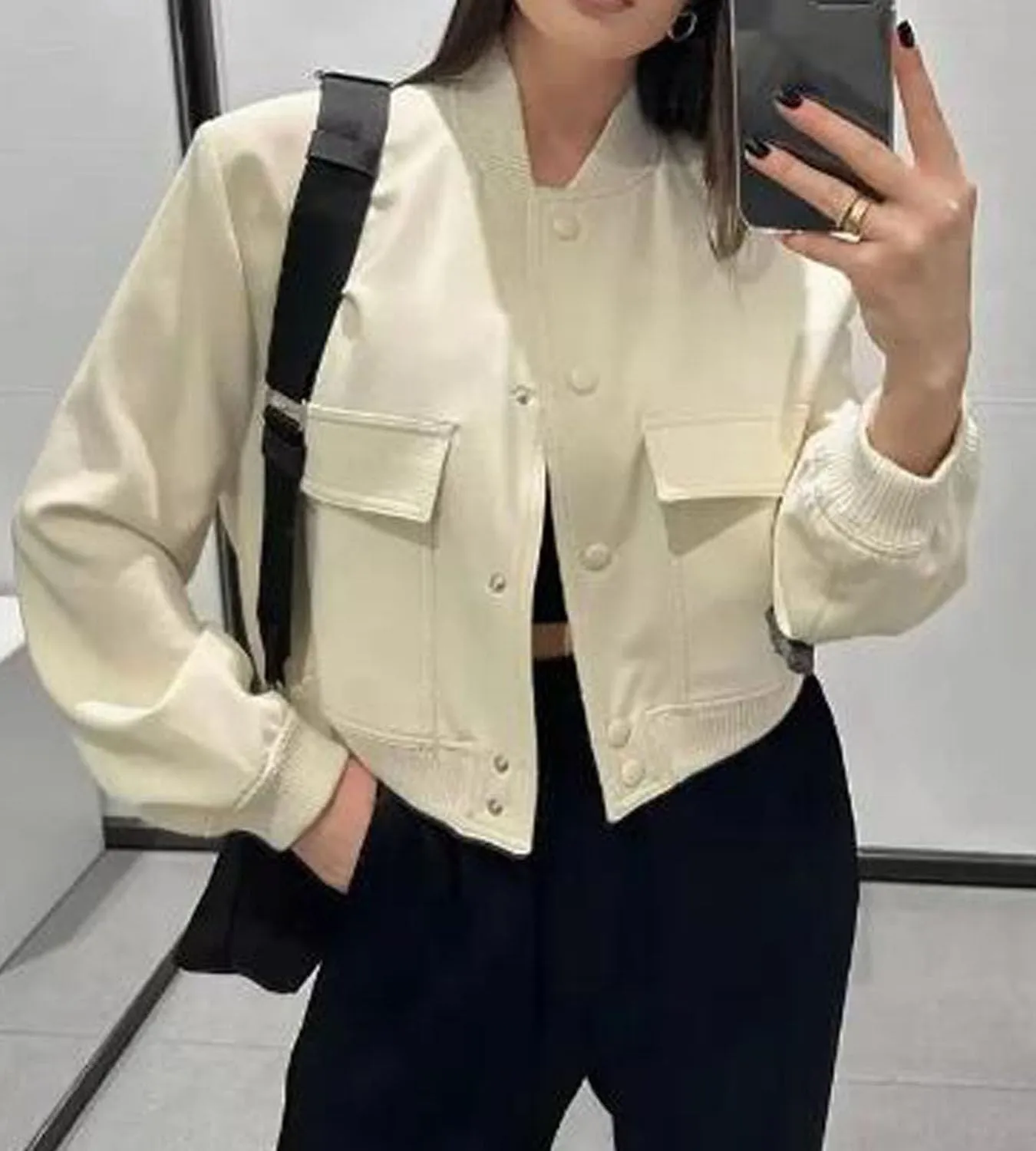 Bomber jacket Women Autumn Winter Cropped Jacket Black Brown Khaki Varsity Jacket Coat