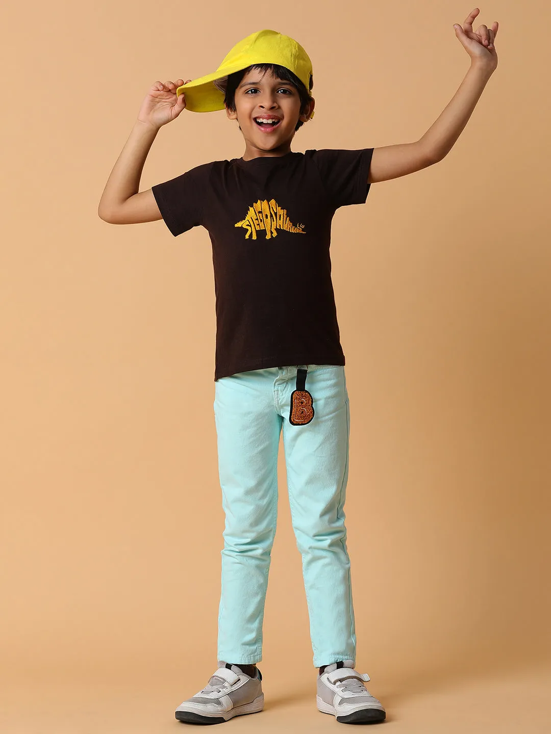 Boys Brown Embroidery Cotton T-shirt