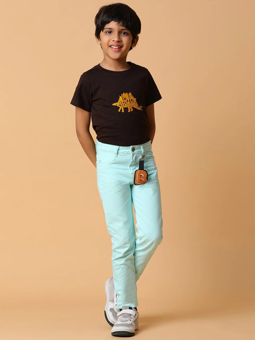 Boys Brown Embroidery Cotton T-shirt