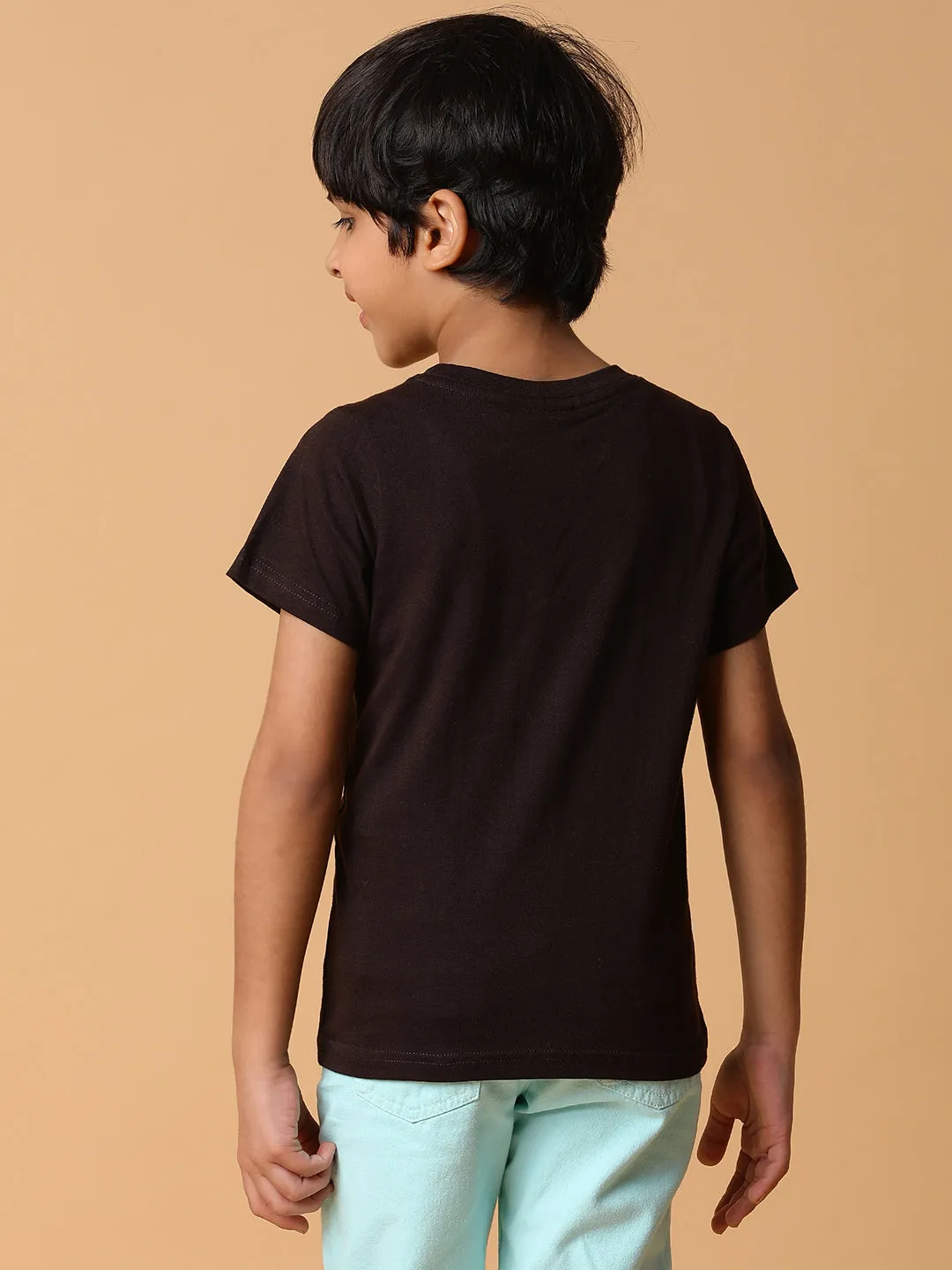 Boys Brown Embroidery Cotton T-shirt