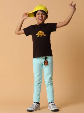 Boys Brown Embroidery Cotton T-shirt