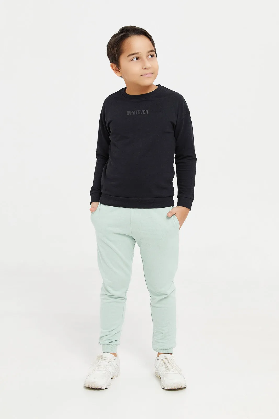 Boys Mint And Brown Jog Pants Set (Pack Of 2)