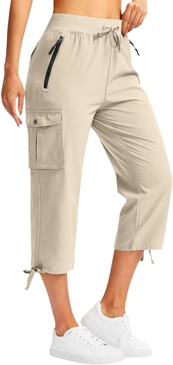 Cargo Capris for Women Lightweight Quick Dry Hiking Pants with Pockets Outdoor Casual Drawstring Capri Pants