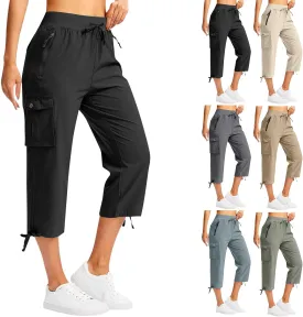 Cargo Capris for Women Lightweight Quick Dry Hiking Pants with Pockets Outdoor Casual Drawstring Capri Pants