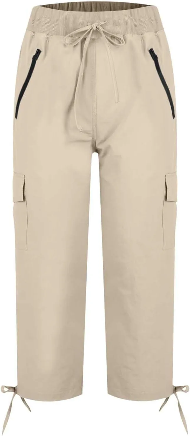 Cargo Capris for Women Lightweight Quick Dry Hiking Pants with Pockets Outdoor Casual Drawstring Capri Pants