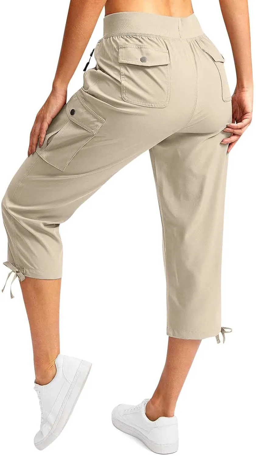 Cargo Capris for Women Lightweight Quick Dry Hiking Pants with Pockets Outdoor Casual Drawstring Capri Pants