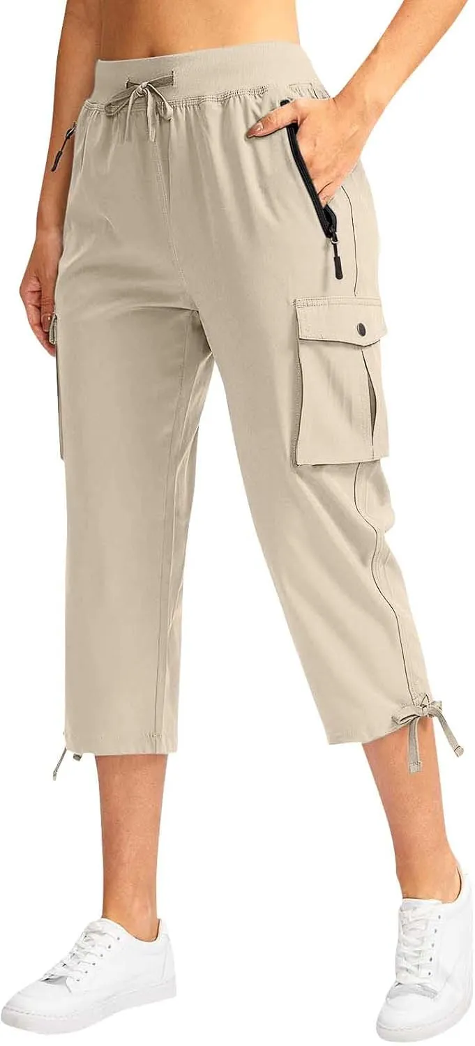 Cargo Capris for Women Lightweight Quick Dry Hiking Pants with Pockets Outdoor Casual Drawstring Capri Pants