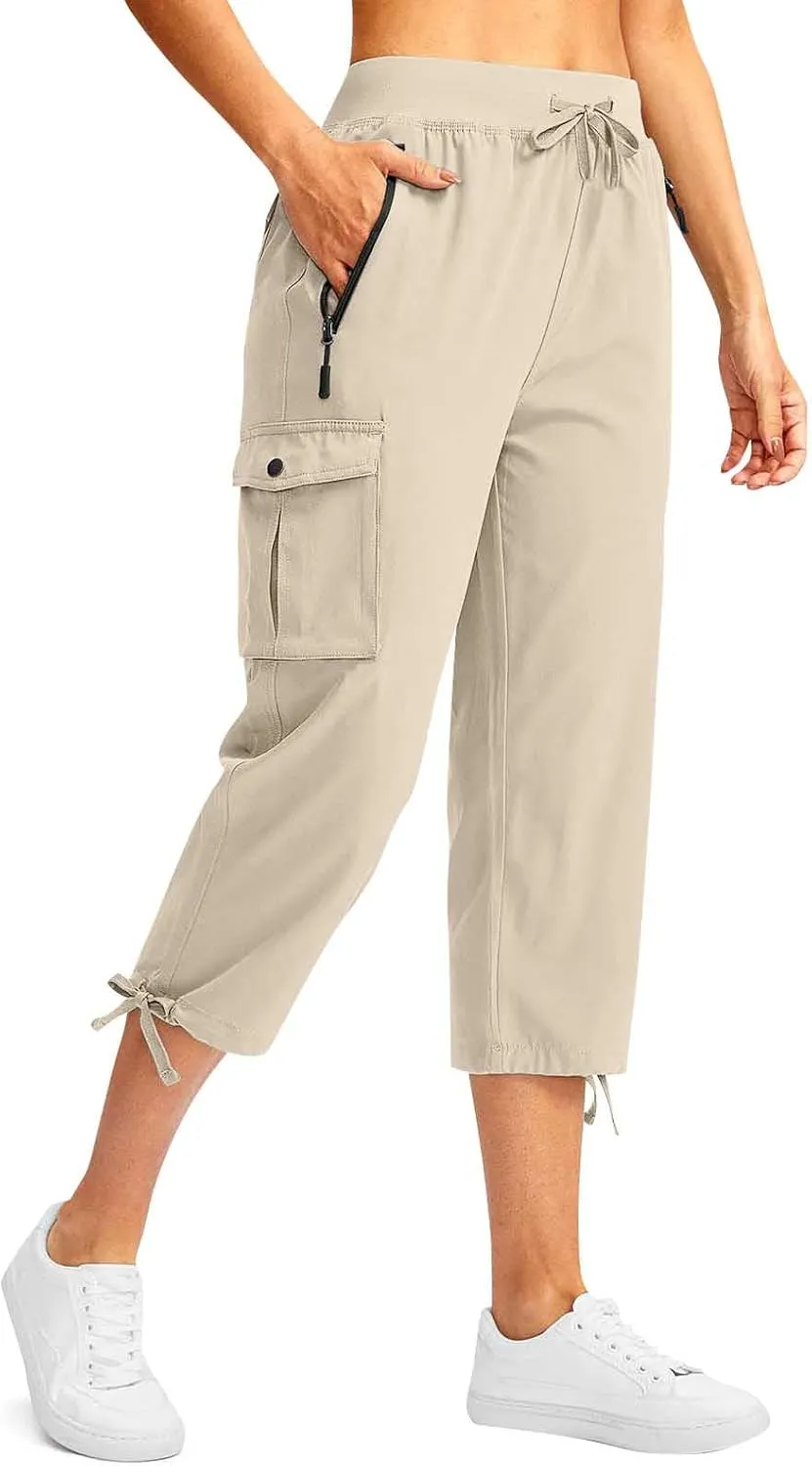 Cargo Capris for Women Lightweight Quick Dry Hiking Pants with Pockets Outdoor Casual Drawstring Capri Pants