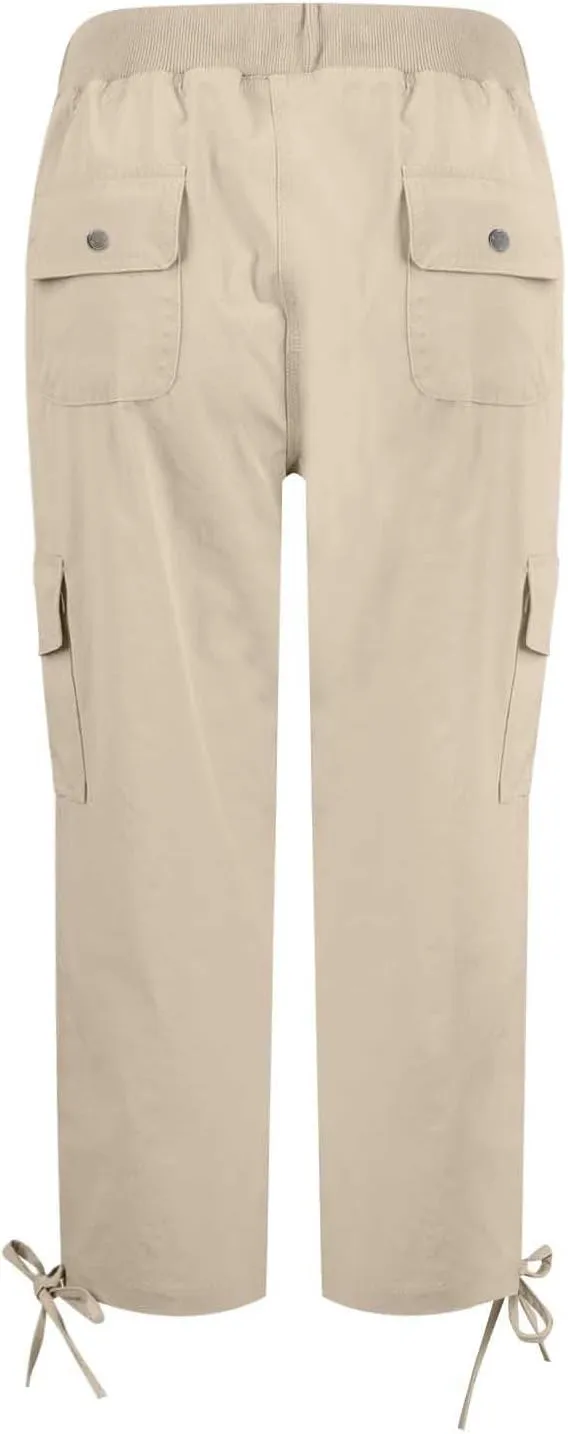 Cargo Capris for Women Lightweight Quick Dry Hiking Pants with Pockets Outdoor Casual Drawstring Capri Pants