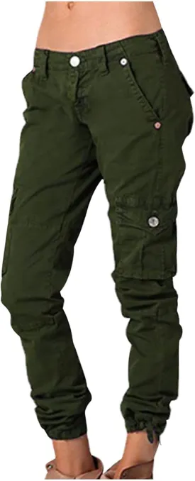 Cargo Pants for Women Low Rise Fashion Casual Tapered Pants Outdoor Hiking Work Travel Trousers with Pockets