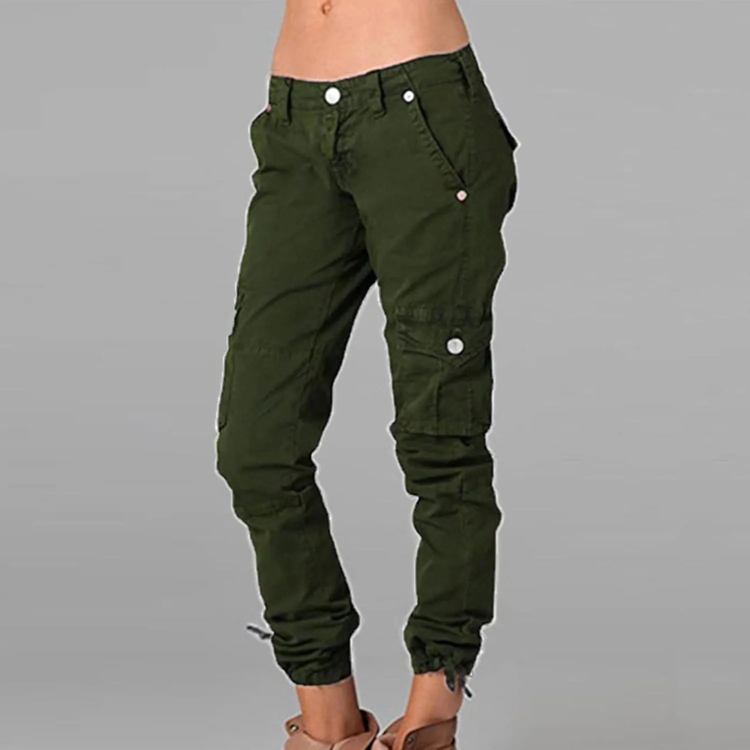 Cargo Pants for Women Low Rise Fashion Casual Tapered Pants Outdoor Hiking Work Travel Trousers with Pockets