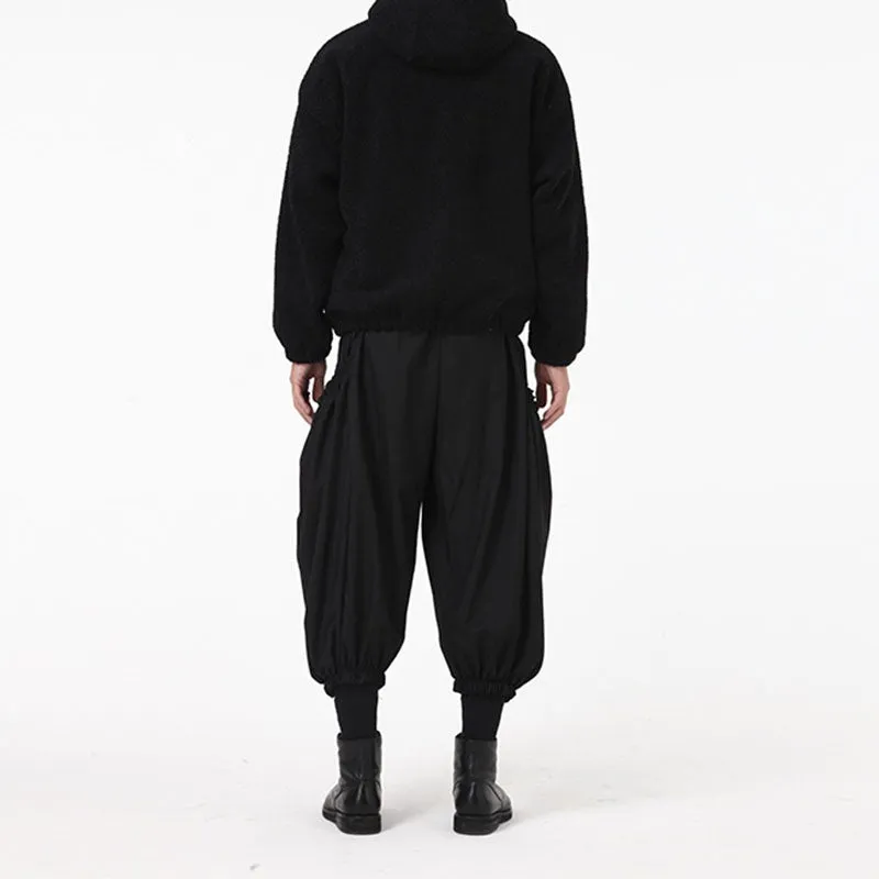 Casual Dark Mid Rise Large Pockets Loose Harem Pants