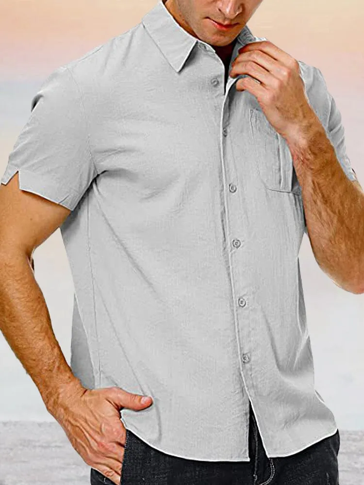 Casual Linen Style Button Short Sleeves Shirt