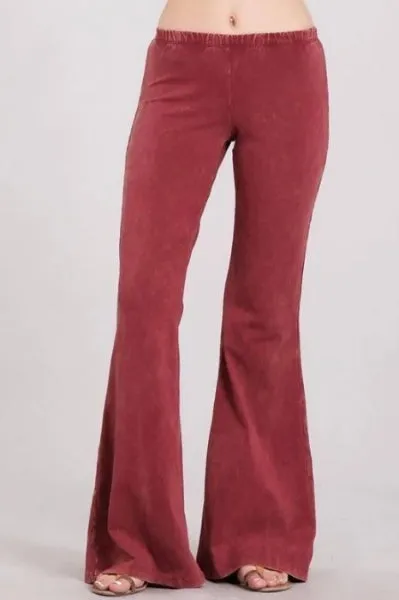 Chatoyant Mineral Wash Bell Bottom Soft Pants - Black & Colors
