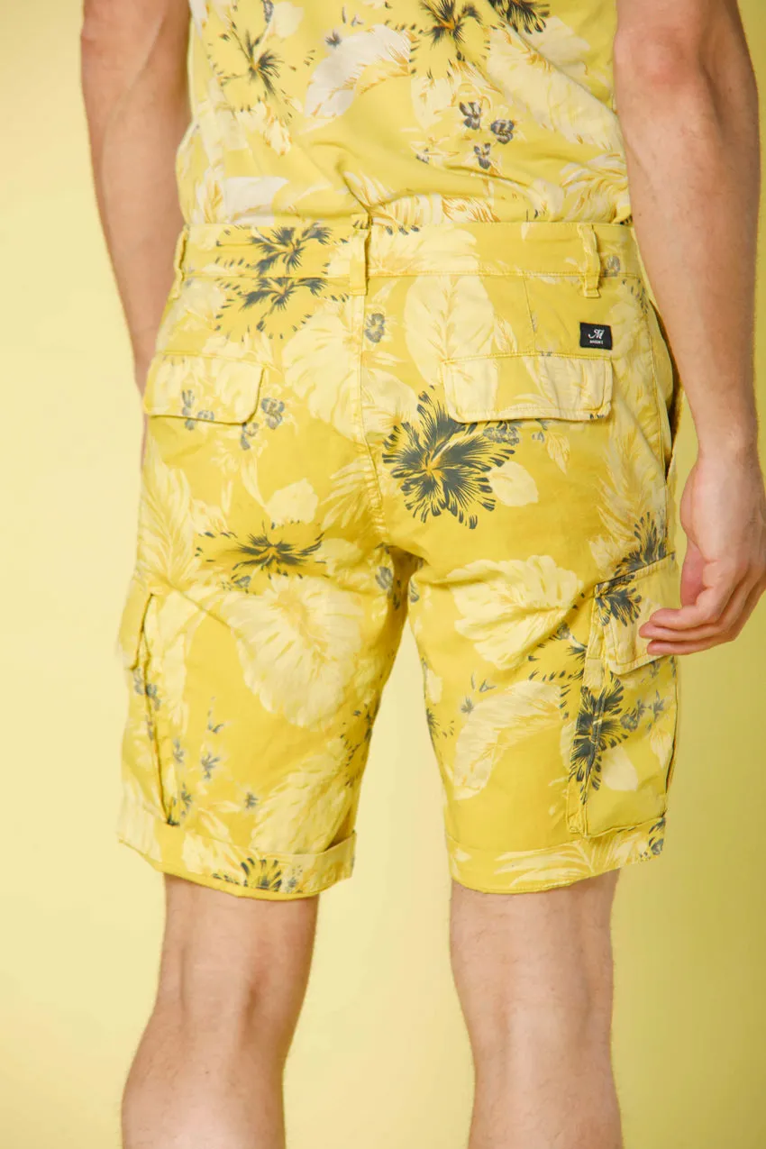Chile 1 bermuda cargo uomo in cotone con pattern fiori Hawaii slim