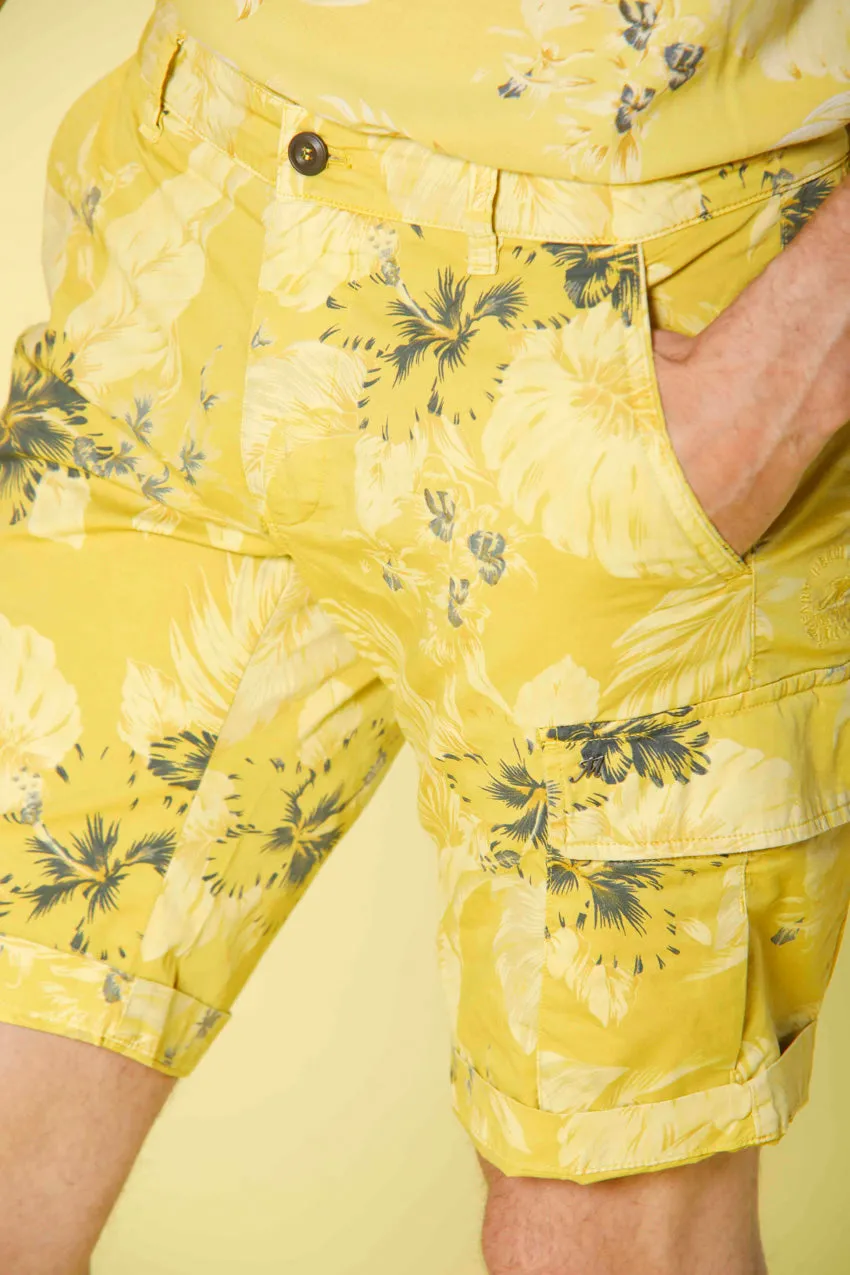 Chile 1 bermuda cargo uomo in cotone con pattern fiori Hawaii slim